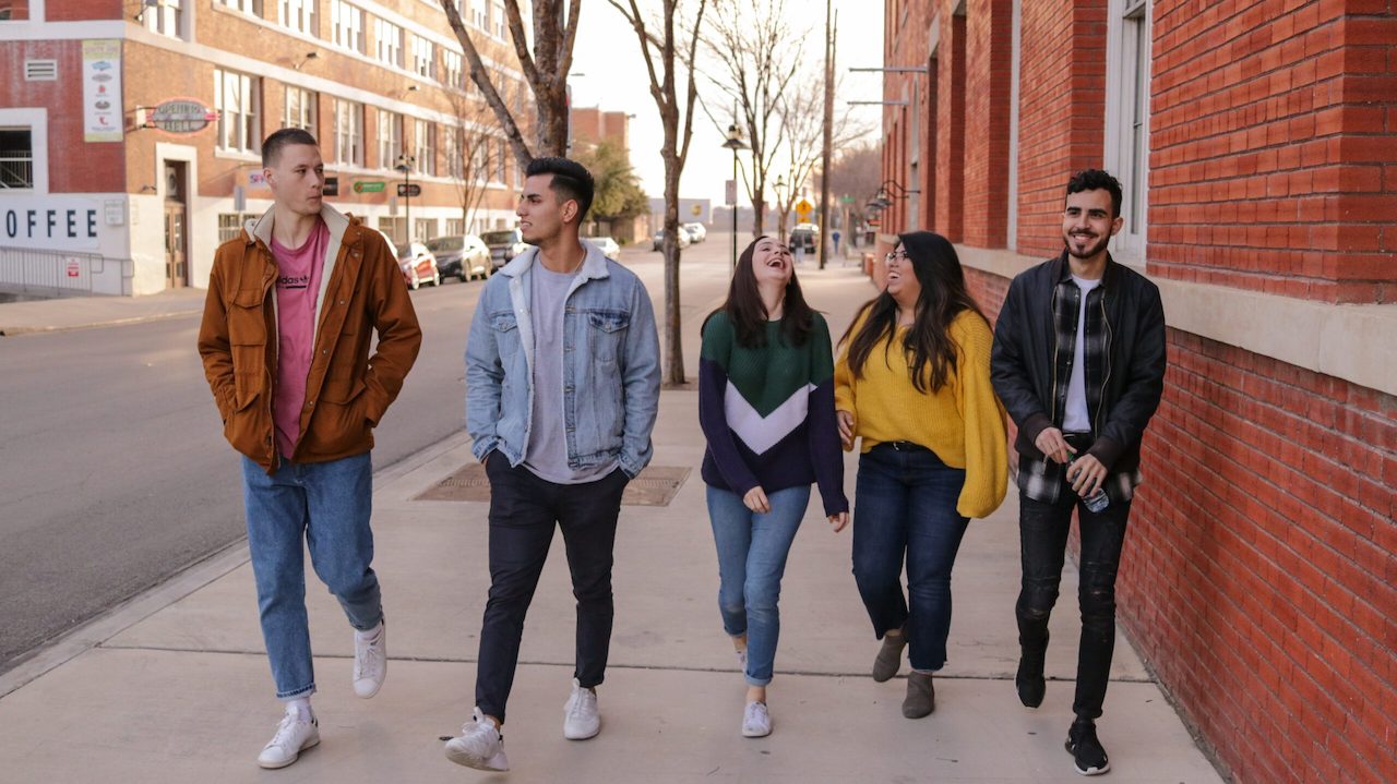 Students walking in the street