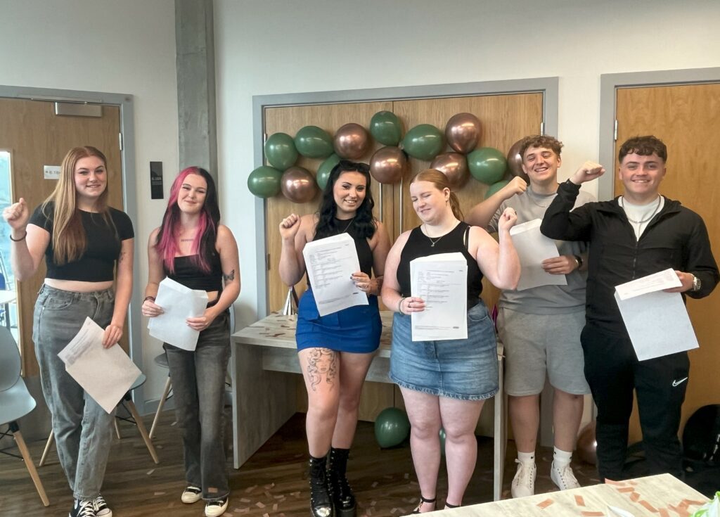 Health T Level students at Leeds City College celebrating their results