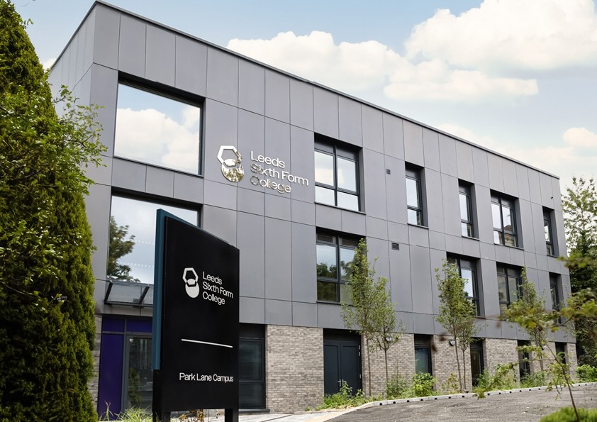 Park Lane C block building with Leeds Sixth Form signage on the front